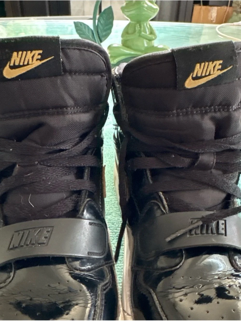 Nike Kids' High-Top Sneaker - Black with Gold Swoosh